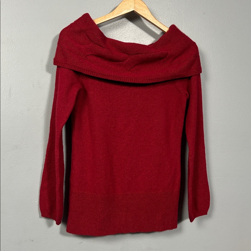 WHBM cherry red Off-The-Shoulder wool angora blend long sleeve sweater size S